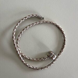 Pandora White Woven Leather Bracelet for Pandora Charms w/ Sterling Silver Clasp